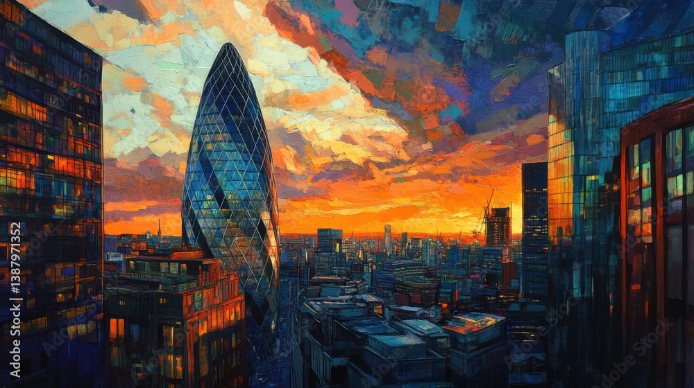 Vista urbana al atardecer con rascacielos