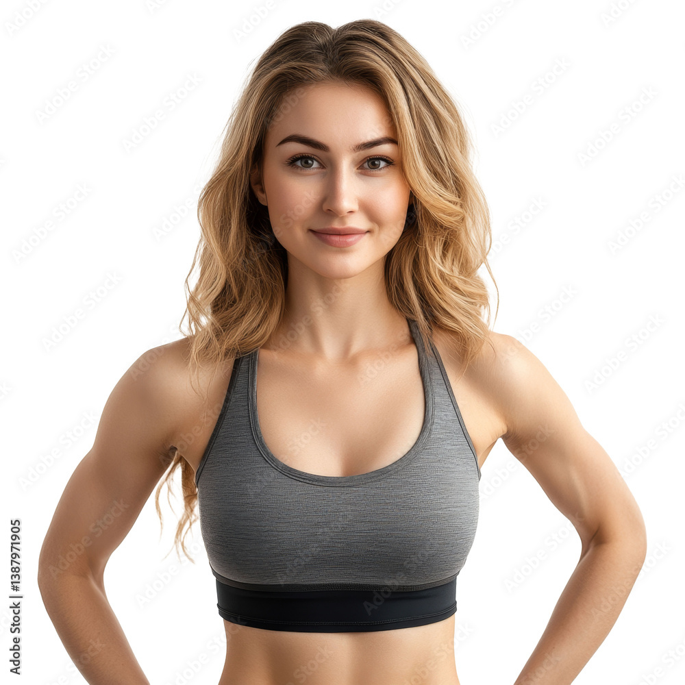 A portrait of a beautiful, young Caucasian woman, aged 18-20, with a sporty physique, wearing a sports tank top, isolated on a transparent background. A portrait of a beautiful, young Caucasian woman, aged 18-20, with a sporty physique, wearing a sports tank top, isolated on a transparent background.