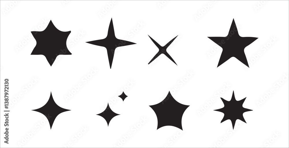 Black star icons collection sparkle, shapes, and vector Star designs. vector illustration eps 10. Black star icons collection sparkle, shapes, and vector Star designs. vector illustration eps 10.