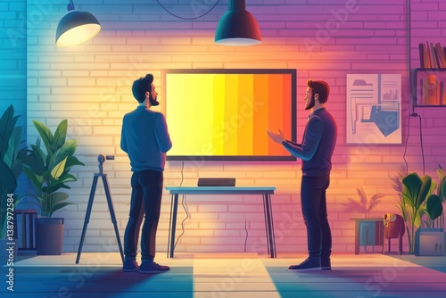 Men discussing color swatches in modern home office photo