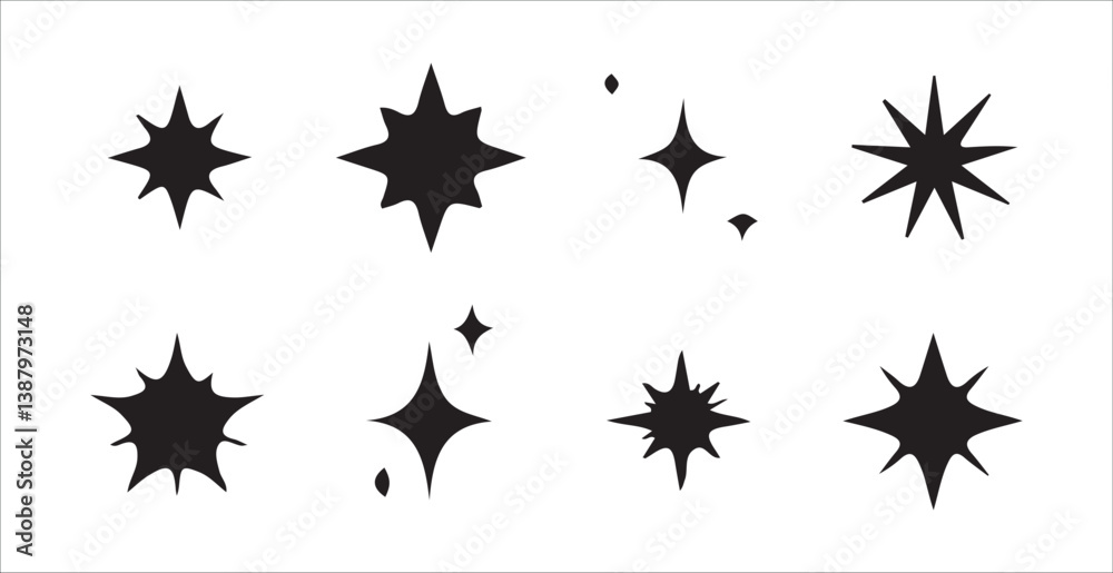 Vector Set of Black Sparkle, Star, and Burst Icons on Transparent Background . vector illustration eps 10. Vector Set of Black Sparkle, Star, and Burst Icons on Transparent Background . vector illustration eps 10.