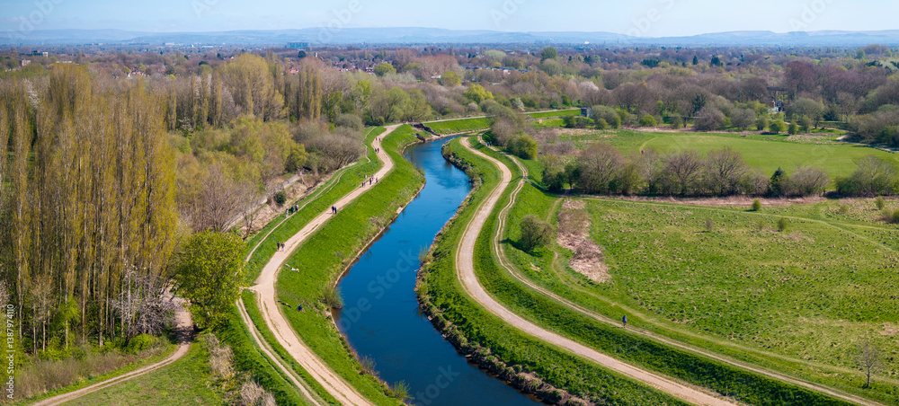 Fototapeta premium Panoramic Aerial Image of River Mersey in Trafford, Greater Manchester. 