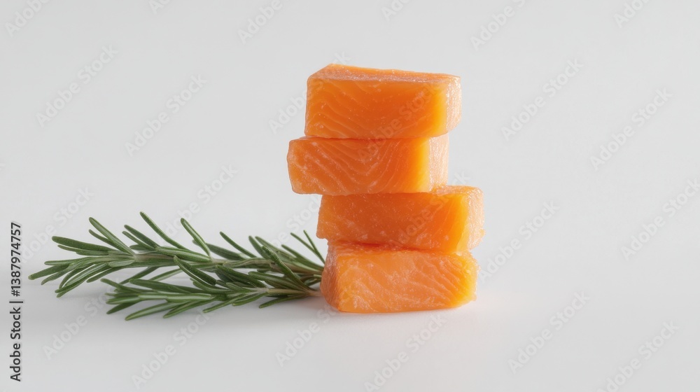 Salmón fresco apilado romero