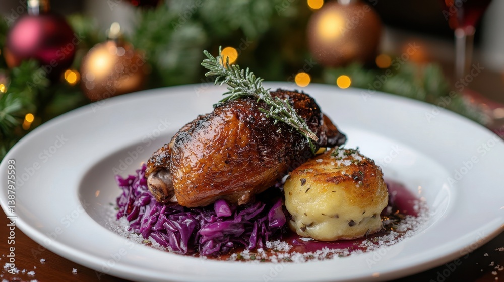 Plato navideño con asado y guarniciones