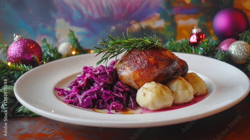 Plato navideño con carne asada y guarniciones