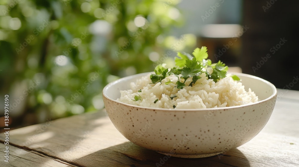 Plato de arroz en un ambiente natural