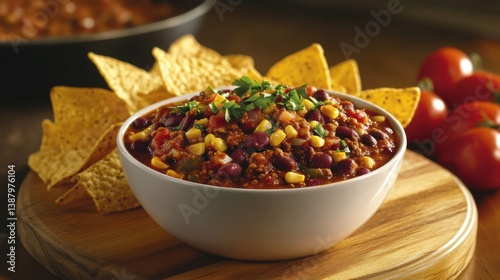 Obraz na płótnie Plato de chili con frijoles y totopos w salonie