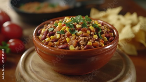 Obraz na płótnie Plato de chili con carne y maíz en bol w salonie