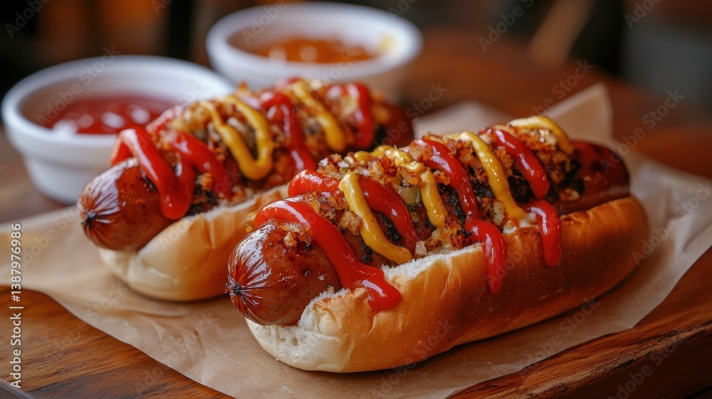 Perros calientes con salsas variadas