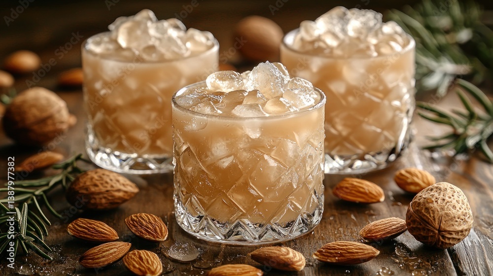 Three iced drinks with almonds Three iced drinks with almonds