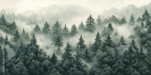 Obraz na płótnie Paisaje de bosque con neblina w salonie