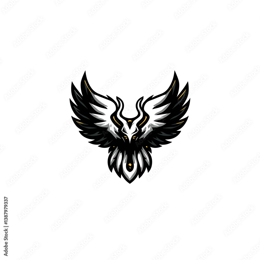 Fototapeta premium Esports vector logo design featuring a fallen angel with striking black wings and a menacing appearance