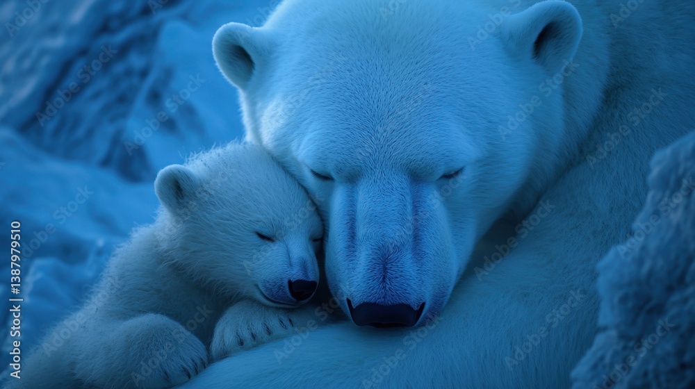 Oso polar con cría en un paisaje nevado