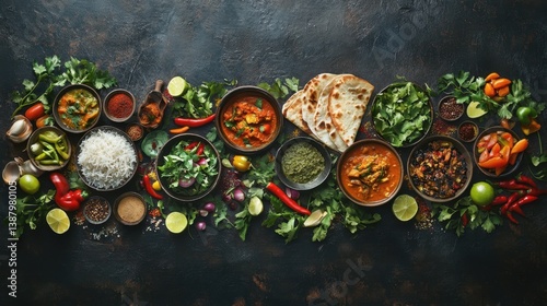 Obraz na płótnie Mesa con platos de comida india y vegetales frescos w salonie