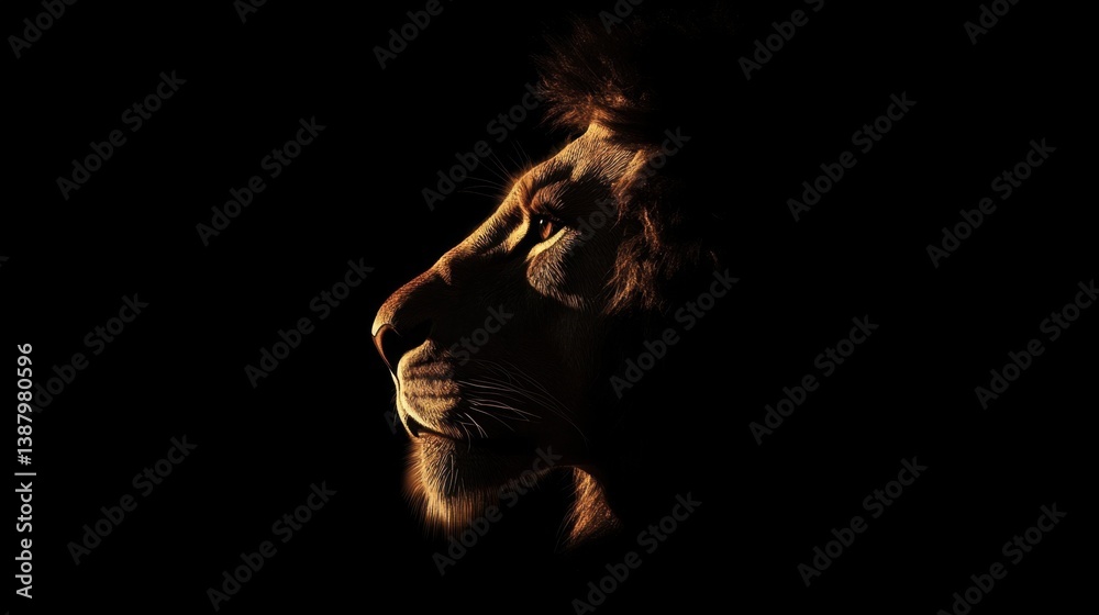 León en perfil sobre fondo negro