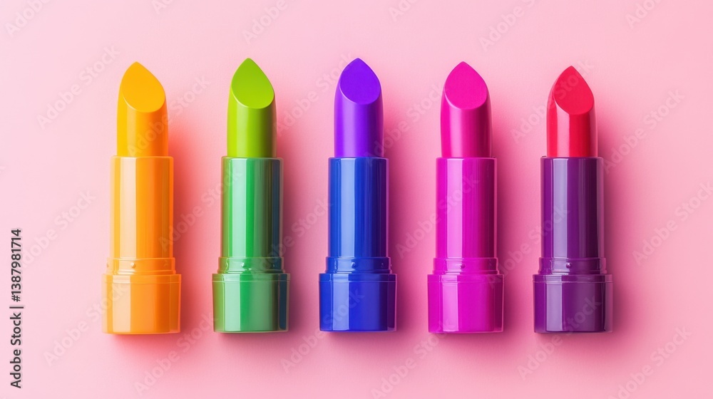Labiales de colores sobre fondo rosa