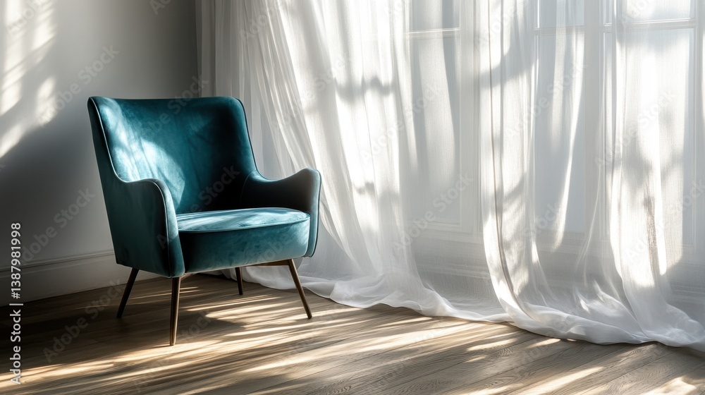 Imagen de una silla azul en una habitación