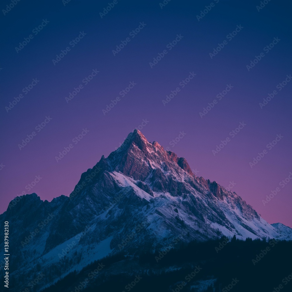 Obraz premium Craggy Snowy Mountain Glowing in Pink and Purple Light During Sunset
