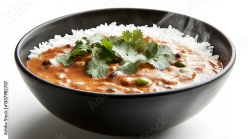 Imagen de curry con arroz y cilantro fresco