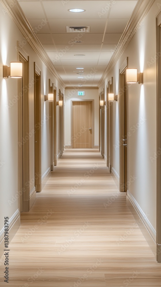 Elegant Corridor With Soft Lighting in a Modern Building During Evening Hours