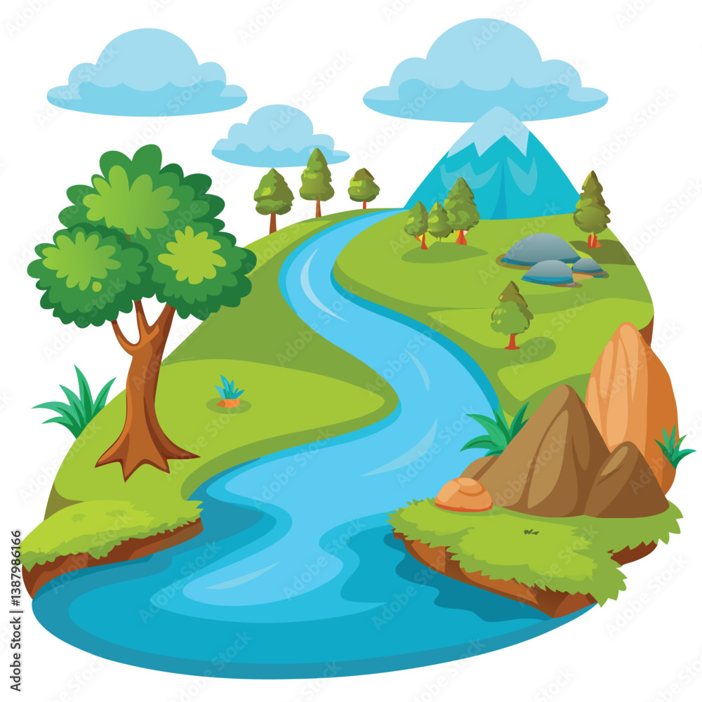 Obraz premium Cartoon river animation with white background