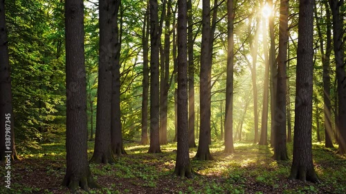 The Forest with Sunlight Beams