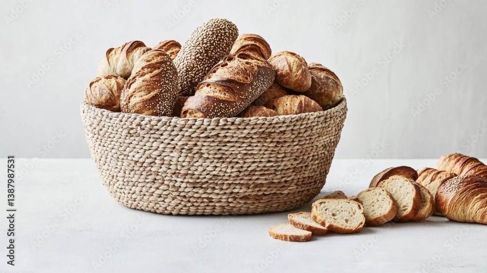 Cesto de pan variado con bollos y rebanadas