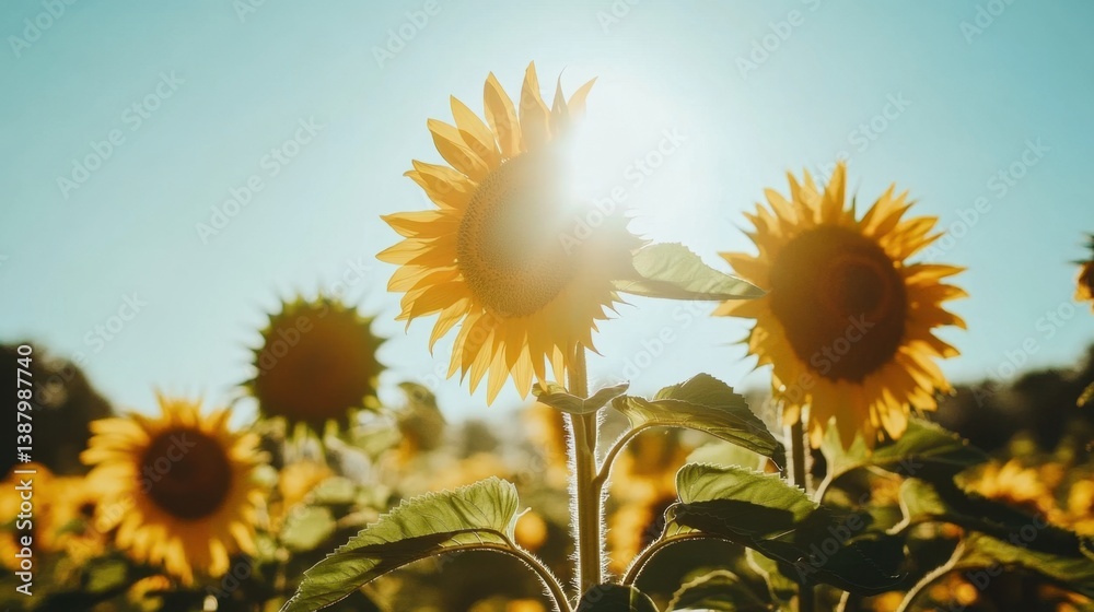 Campo de girasoles bajo la luz del sol en primavera