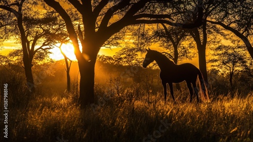 Obraz na płótnie Caballo al atardecer en la naturaleza w salonie