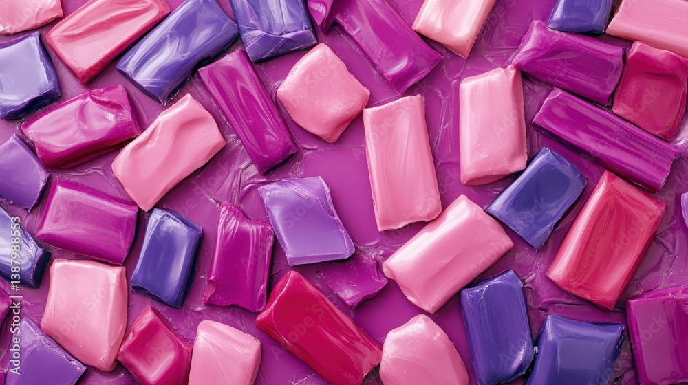 Bloques de pintura en tonos de púrpura y rosa