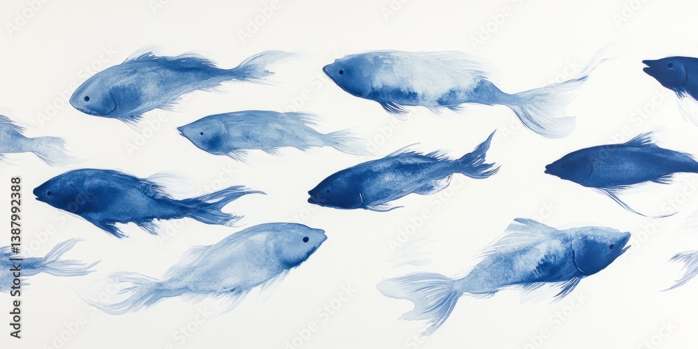 Obraz premium Dibujos de peces en acuarela azul