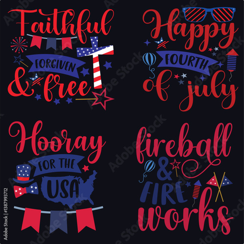 4 design for 4th July shirt design Print template happy independence day American typography design