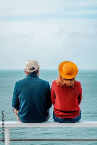 Couple enjoying tranquil moments on a yacht while gazing at the endless sea during a sunny day