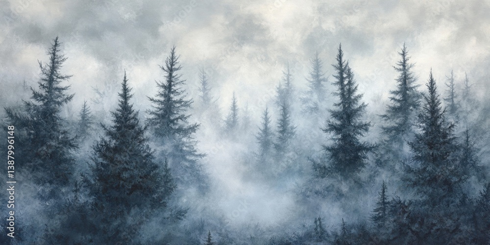 Paisaje de bosque con niebla