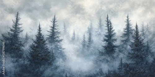 Obraz na płótnie Paisaje de bosque con niebla w salonie