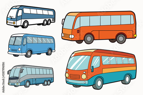 Set of modern bus vector illustration isolated on white background.
