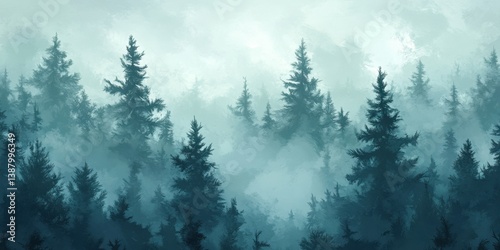 Paisaje de bosque brumoso con árboles