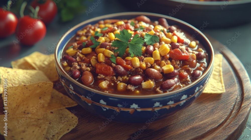 Imagen de comida chili con carne y nachos