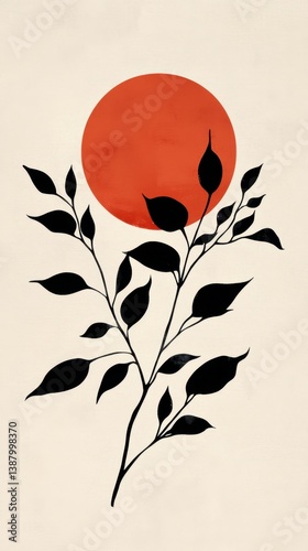 Obraz na płótnie Ilustración de planta y sol rojo w salonie