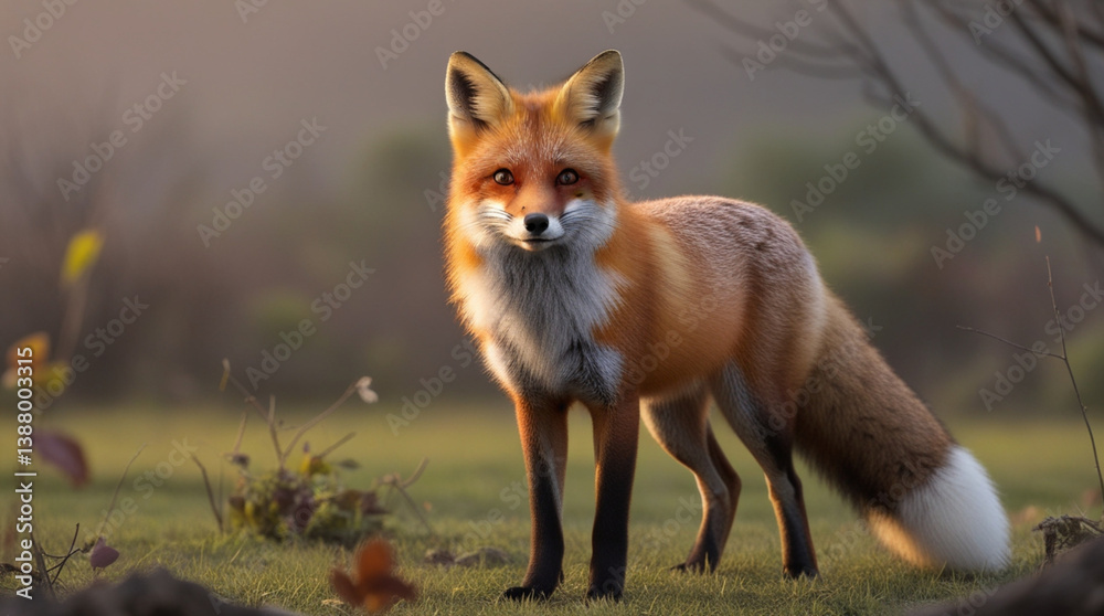 Obraz premium The wild fox is ready for hunting.