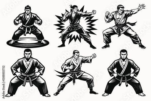 Set of Martial arts silhouette vector vector illustration isolated on white background.