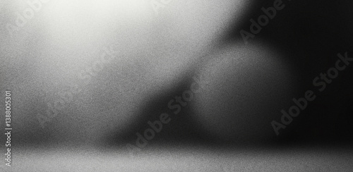 Abstract black and white minimalist background featuring circular shapes and textured noise gradient for clean digital art