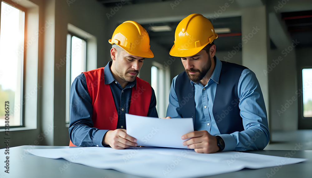 Construction Professionals Reviewing Building Plans Construction Professionals Reviewing Building Plans