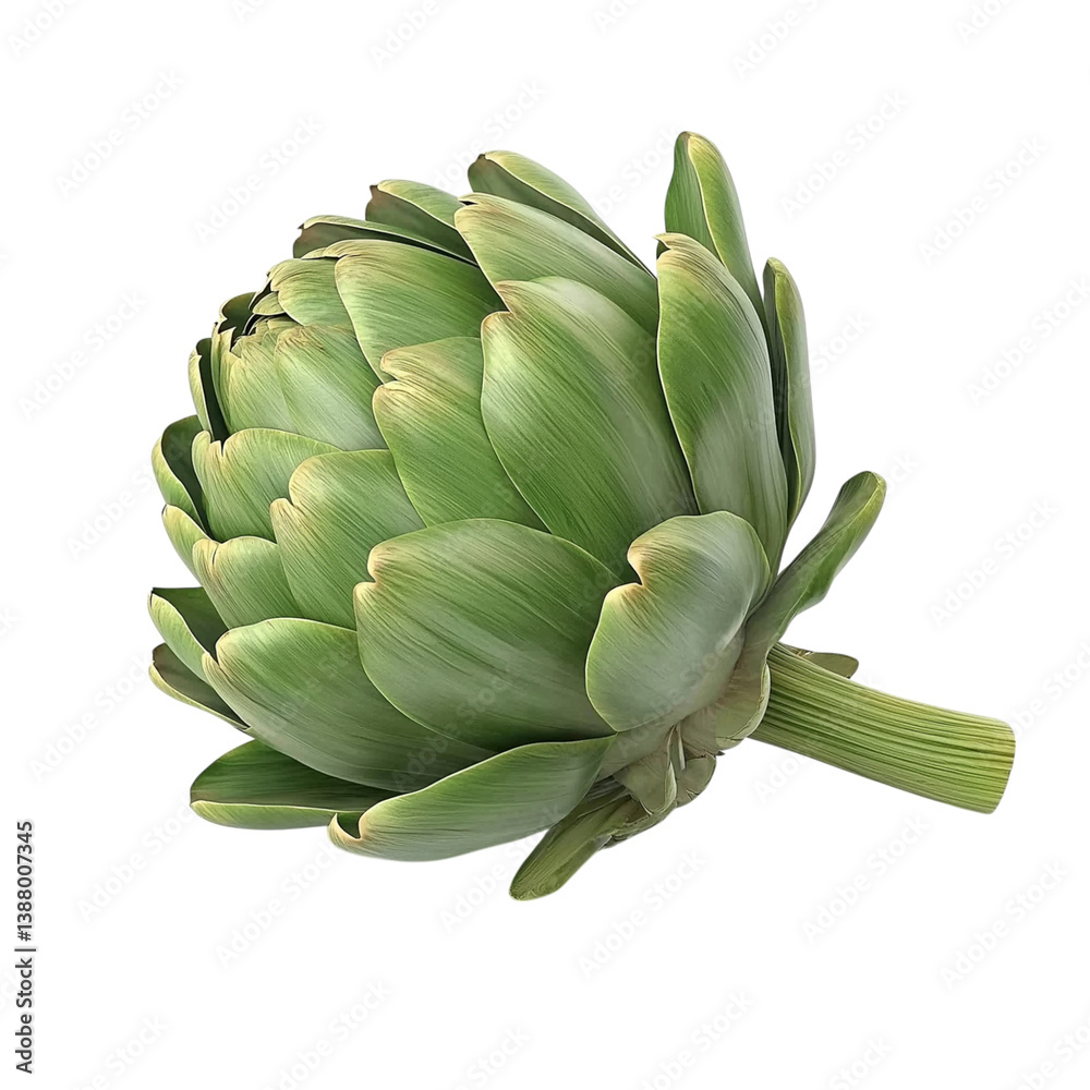 Fototapeta premium A single artichoke centered on the screen on Png Format and Transparent Background