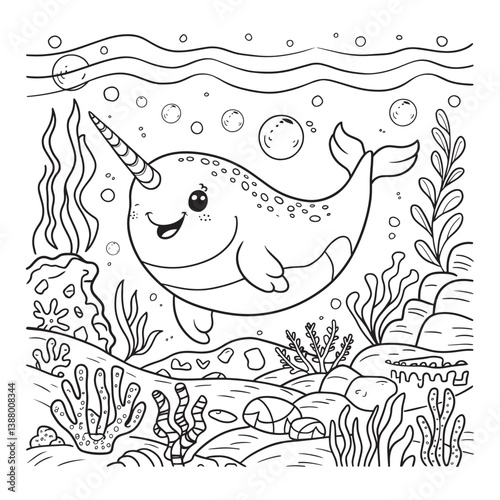 Coloring book pages for children. Hand-drawn fish patterns.