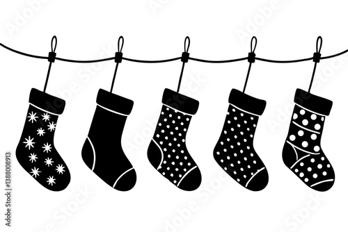 christmas socks hanging on a clothesline