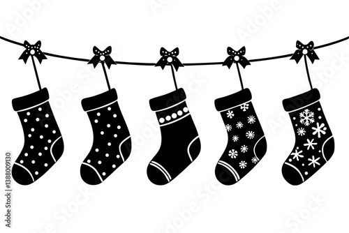 christmas socks hanging on a clothesline