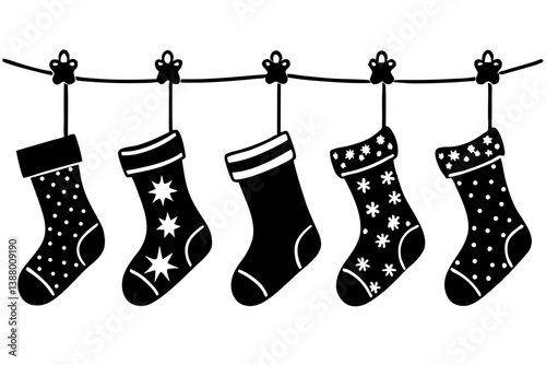 christmas socks hanging on a clothesline