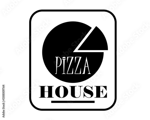 Icono "pizza house" con estilo minimalista en blanco y negro para comercios, tiendas, app, folleto y pagina web