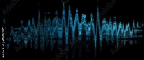 Elegant cyan curves with soft gradient noise effect on a dark abstract black textured surface with fluid minimal shapes